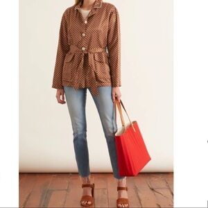 Raquel Allegra Relaxed Blazer Jacket in Brown Sand Polka Dot